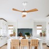 Wanze of Ocean 42 in. Smart White Natural Wood White Blades 2-Size Downrod Mount Standard Ceiling Fan with 3-Color Dimmable LED Light - 2 of 4