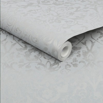 Luxurious Grey Damask Metallic Wallpaper Roll