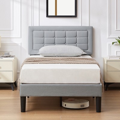VECELO Twin/Full/Queen Size Upholstered Bed Frame Button Tufted Adjustable Headboard