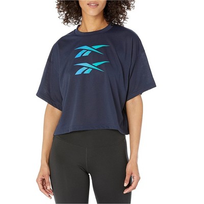 Reebok Womens Logo Graphic T-Shirt, Blue, X-Large