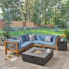 Christopher Knight Home Culatra Outdoor Acacia Wood 5 Seater Sectional Sofa Set with 50,000 BTU Iron Fire Pit - 2 of 4