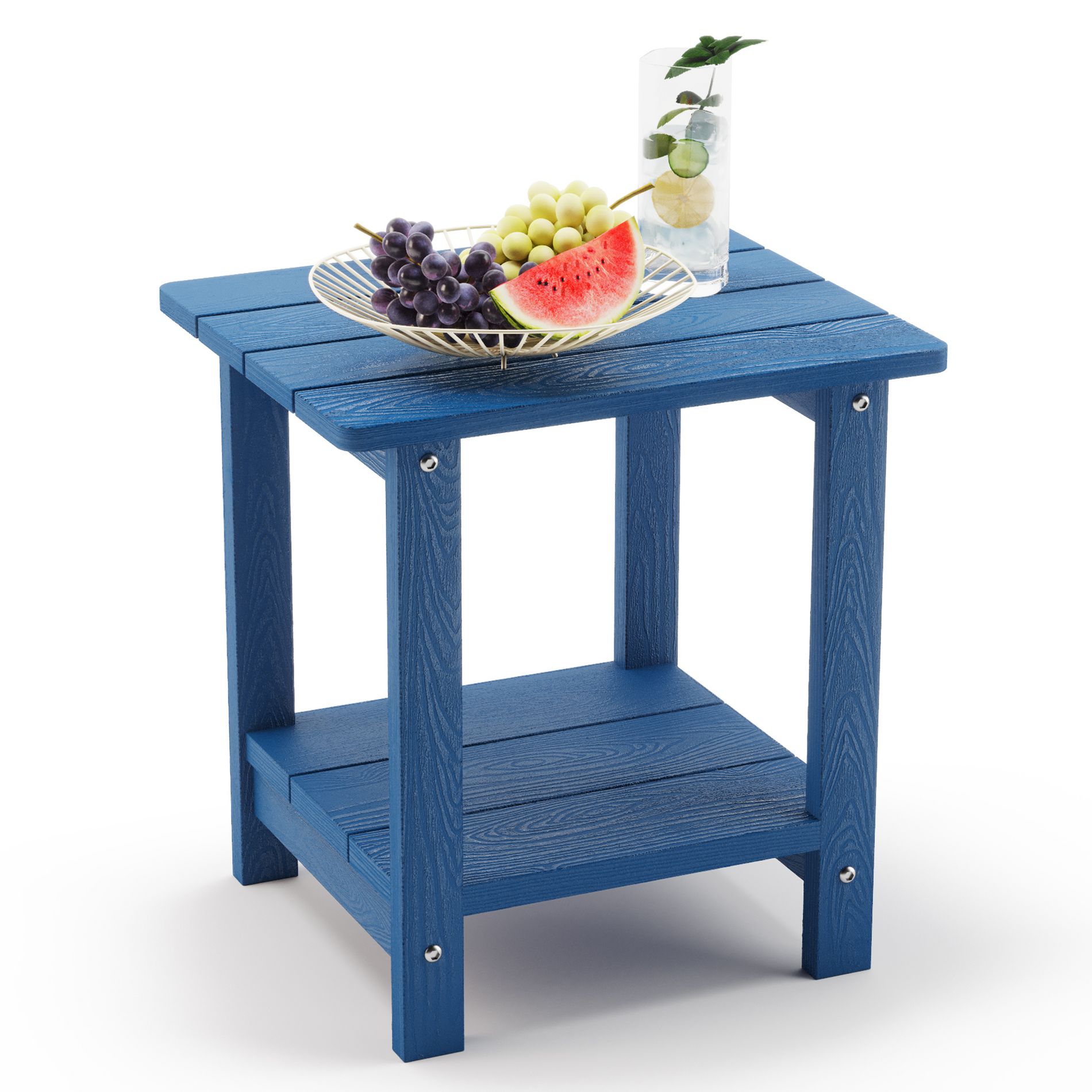 Arceso Outdoor Side Table, 2-Tier Blue HDPS Patio End Table Weather Resistant, Morden Side Table for Patio, Pool, Porch