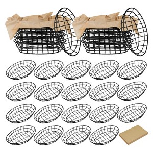 Aoibox 24 Pcs Black Wire Bread Basket with 100 Sheets Deli Wrappers Paper for Kitchen Table Fast Food, Oval Metal Dinner Roll Baskets Storage - 1 of 4