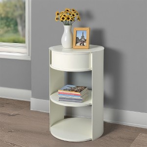 Racxily Nightstand, Indoor 3-Tier Metal Round Side Table with Sliding Door Cabinet, Matte White - 1 of 4