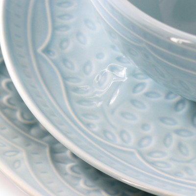 Aqua Floral Porcelain 16-Piece Dinnerware Set for 4