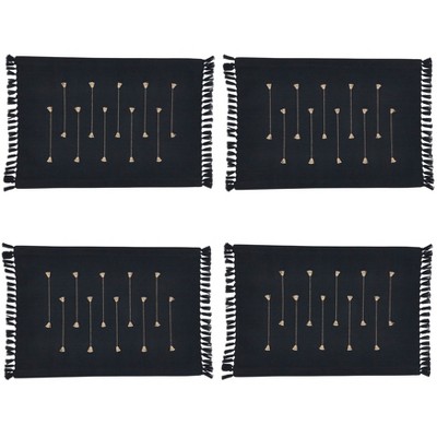 Black Cotton Fringe Border Rectangle Placemats, Set of 4