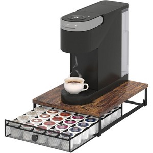 Rustic Brown Coffee Pod Holder with Sliding Drawer, 35-Capacity for K-Cup & Vertuo Capsules - 1 of 4
