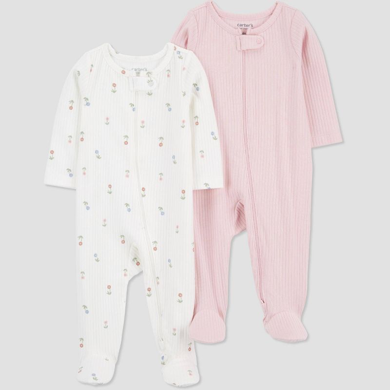 Carter's Just One You® Baby Girls' 2pk Floral Sleep N' Play - Pink/Ivory, 1 of 5