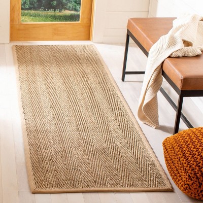 Natural Beige Herringbone Seagrass Runner Rug 2'6" x 18'