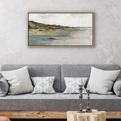 Americanflat Canvas Wall Art Featuring a Sandy Shore, Green Hills and Blue Ocean - Coastal Wall Art