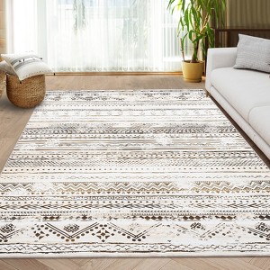 8'x10' Area Rugs Boho Geometric Rugs for Living Room Carpet Washable Neutral Striped Indoor Area Rug Soft Low Pile Floor Rug for Bedroom, Beige - 1 of 4