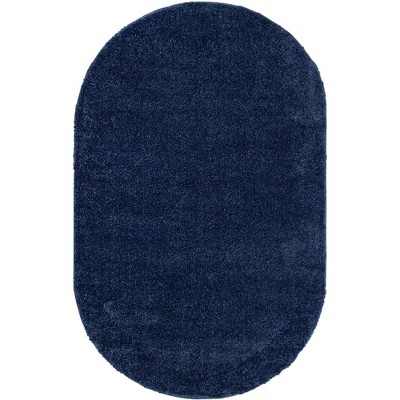 Navy Blue Oval Shag 9' x 12' Synthetic Easy-Care Rug