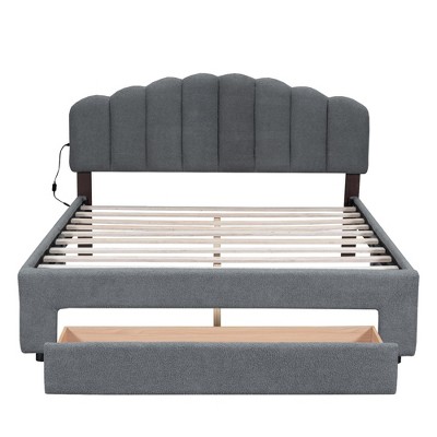 GustoWave 83'' x 62  Platform Bed Frame with Headboard Drawer Upholstered Platform Bed with LED Light, No Box Spring Needed, Gray