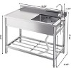 Stainless Steel Utility Sink, Freestanding Single Bowl Design with Hot/Cold Water Pipes, Includes Faucet, Storage Rack, For Garage, Restaurant - 2 of 4