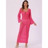 INSPIRE CHIC Women's Long Sleeve V Neck Hollow Out Bathing Beach Crochet Swimsuit Cover Up - 2 of 4