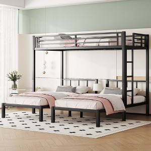 TIRAMISUBEST Twin over Twin & Twin Bunk Beds for 3, Metal Triple Bunk Bedframe with Ladder and Guardrail for Kids Bedroom - 1 of 4