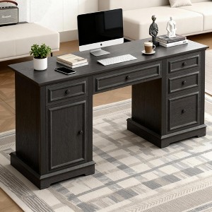 Dyonery administrative desk, wooden computer desk with drawers and cabinets, for home, study, work, writing, antique white home desk for work - 1 of 4