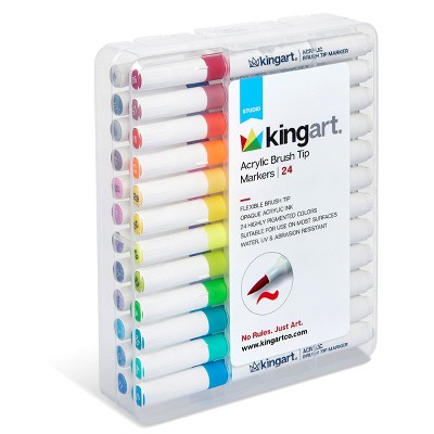 KINGART Acrylic Brush Tip Markers, 24 Colors