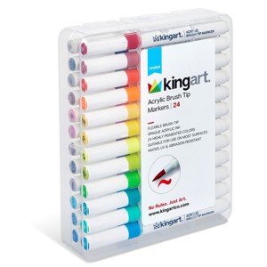 KINGART Acrylic Brush Tip Markers, 24 Colors - 1 of 4