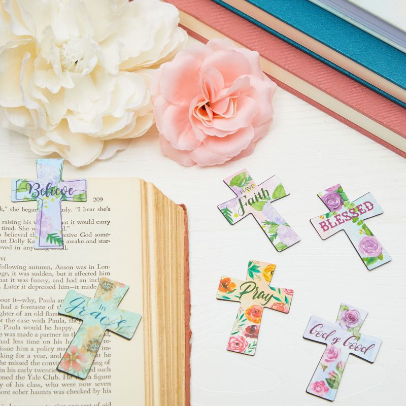 Juvale 24 Pack Christian Magnetic Bookmarks, Floral Cross Bookmarks, Religious Magnet Book Page Markers (12 Designs), 4 of 9