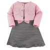 Hudson Baby Infant and Toddler Girl Cotton Dress and Cardigan 2pc Set, Light Pink Black, 9-12 Months - 2 of 2
