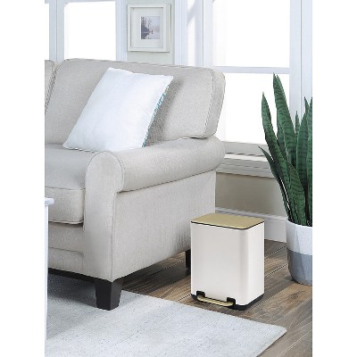 White and Gold 1.58 Gallon Rectangular Plastic Pedal Trash Can