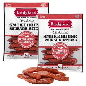 Bridgford Smokehouse Sausage Sticks Hot & Spicy 5 oz - Gluten Free High Protein Smoked Sausage Sticks for Many Dietary Preferences - 1 of 4