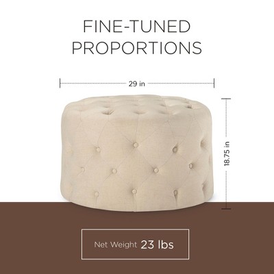 Taupe Tufted Round Fabric Ottoman Pouf