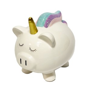 Pig Unicorn Piggy Bank for Girls - Girls Ceramic Coin Bank with Rubber Stopper - 1 of 4