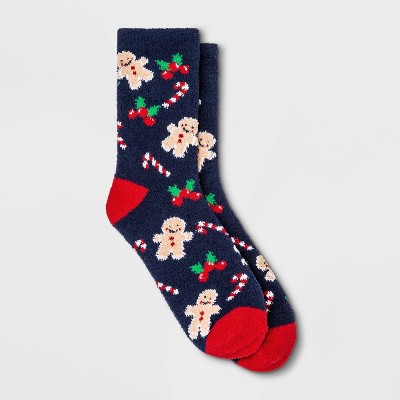 Women's Gingerbread & Candy Cane Cozy Holiday Crew Socks - Wondershop™ Navy 4-10