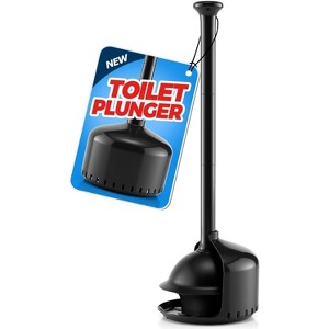 Toilet Plunger with Holder – Bathroom Plunger with Cover, Toilet Bowl Cleaner, Bathroom Accessories, Black, 19 Inch - 1 of 4