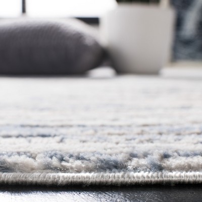 Amelia 9' Square Ivory and Blue Abstract Synthetic Rug