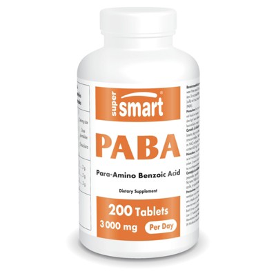 SuperSmart PABA Supplement 3000mg per Day (Para-AminoBenzoic Acid) - Natural B Water Soluble PABA | Non-GMO & Gluten Free - 200 Tablets
