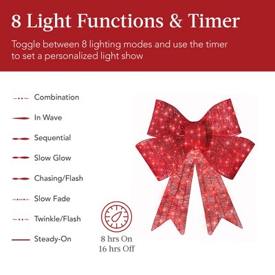 48'' Red LED Pre-Lit Outdoor Christmas Bow with Metal Frame