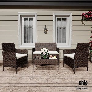 Jojoka 4-Piece Patio Furniture Set, All-Weather Rattan Chairs with Cushions and Glass Table, Outdoor Wicker Conversation Set for Porch, Lawn, Garden - 1 of 4