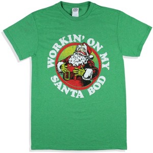 Seven Times Six Workin' On My Santa Bod Men's Distressed Graphic Holiday Print T-Shirt Green - 1 of 4