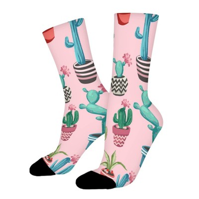 Cacti Flower Women Printed Crew Socks Funny Funky Socks Soft Polyester Novelty Gifts for Artists Men