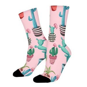 Cacti Flower Women Printed Crew Socks Funny Funky Socks Soft Polyester Novelty Gifts for Artists Men - 1 of 1