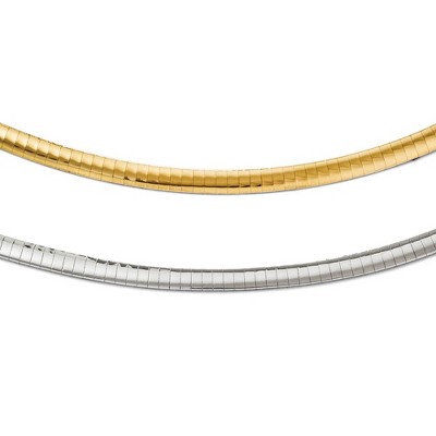 Black Bow Jewelry 4mm 14k Two Tone Gold Lightweight Reversible Omega Chain Necklace