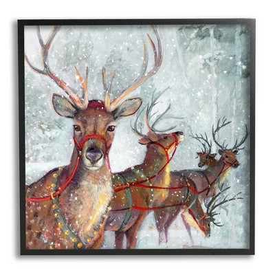 Stupell Industries Winter Reindeer Holiday Landscape Framed Giclee Art