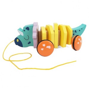 Leo & Friends Pull Along Walking Triceratops Wooden Toy for Boys and Girls - 1 of 4