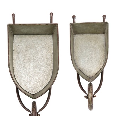 Set of 2 Green Rustic Iron Wheelbarrow Planters