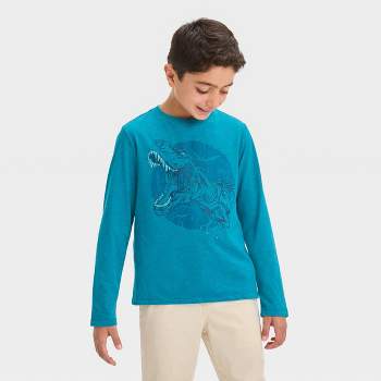 Boys' Long Sleeve Dino Graphic T-Shirt - Cat & Jack™ Teal Blue