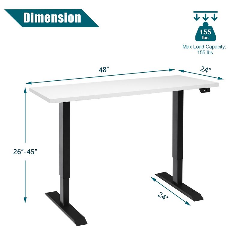 Costway 48'' Electric Sit to Stand Desk Adjustable Standing Workstation, 3 of 11