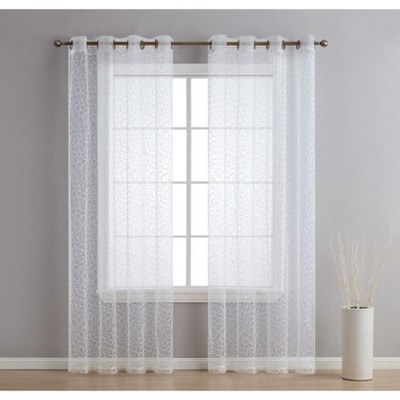 HLC.ME Audrey Embroidered Sheer Voile Light Filtering Grommet Curtain Panels - Set of 2
