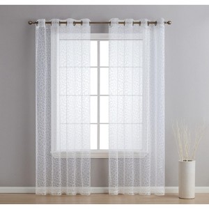 HLC.ME Audrey Embroidered Sheer Voile Light Filtering Grommet Curtain Panels - Set of 2 - 1 of 4