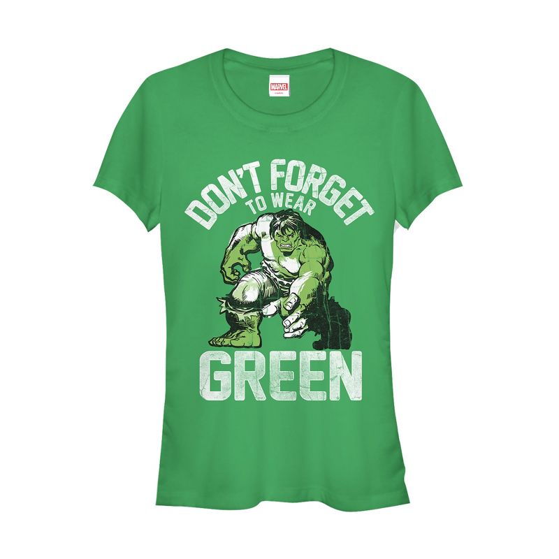 Juniors Womens Marvel St. Patrick's Day Hulk Wear T-Shirt, 1 of 4
