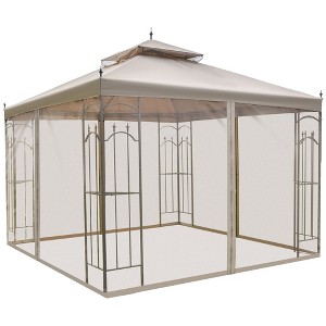 Aghana Digitals 10x10 Brown Outdoor Gazebo with Reinforced Corner Shelves, Double-Tier Canopy & - 1 of 4
