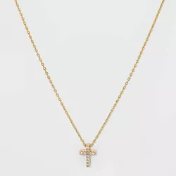 Silver Plated Gold Dipped Micro Pave Cubic Zirconia Cross Pendant Necklace - Gold