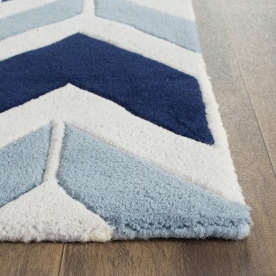 Dark Blue and Light Blue Hand-Tufted Wool Runner Rug